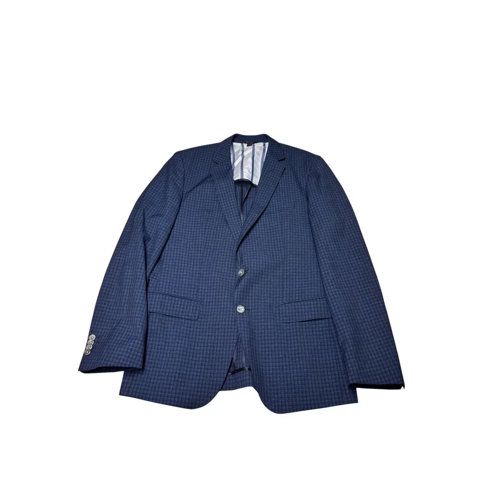 Hugo Boss Blue Checkered Virgin Wool Blazer Sport Coat Mens 40R Lanificio Tesse